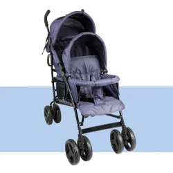 Blå dubbelkäpp barnvagn