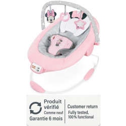 Bright Starts Disney MINNIE MOUSE Rosy Skies baby bouncer with toy arch and comfortable baby seat.