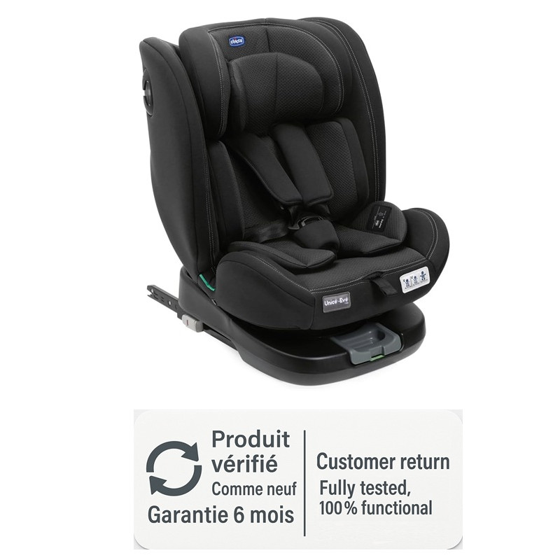 Cadeira auto giratória Chicco UnicoEvo i-Size 360° (0-36 kg), cor preta, isofix, produto recondicionado.