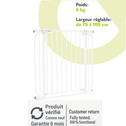Lionelo Truus Slim hvid sikkerhedsbarriere installeret mellem en dør med tilbygninger